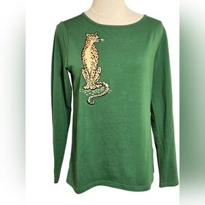 Bob Mackie Green Wearable Art Embroidered Leopard Top